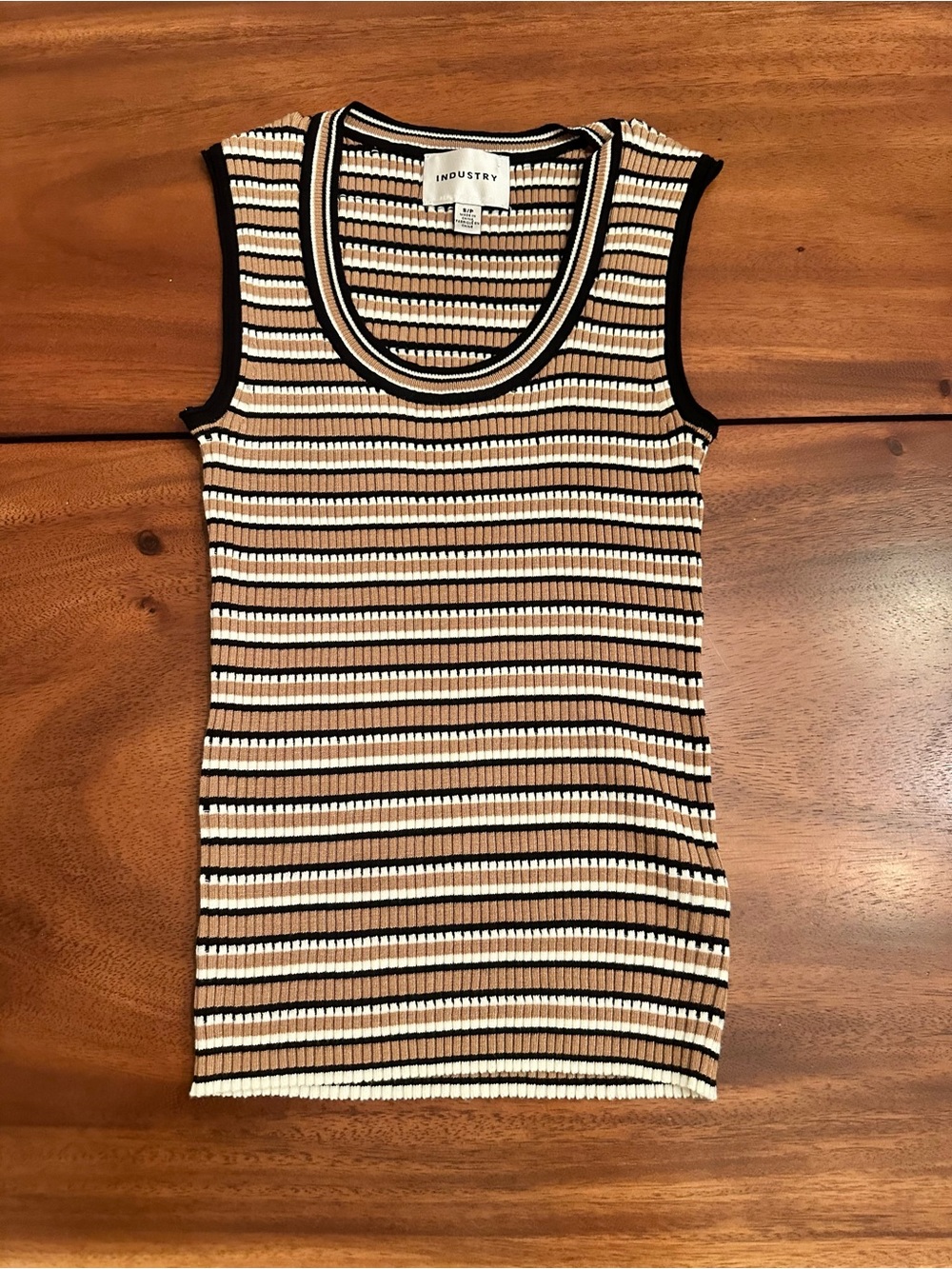 INDUSTRY Striped Ribbed Tank in Black, White & Tan